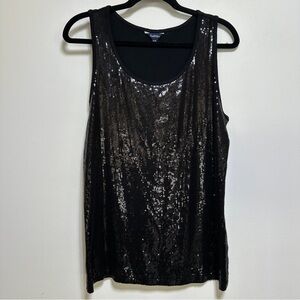 Black Sequin Tank Top | Dressy Sleeveless Going Out Top | Size M